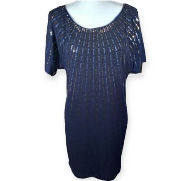 B. DARLIN NAVY & SEQUIN DRESS SZ.5/6 EUC. - Picture 1 of 7